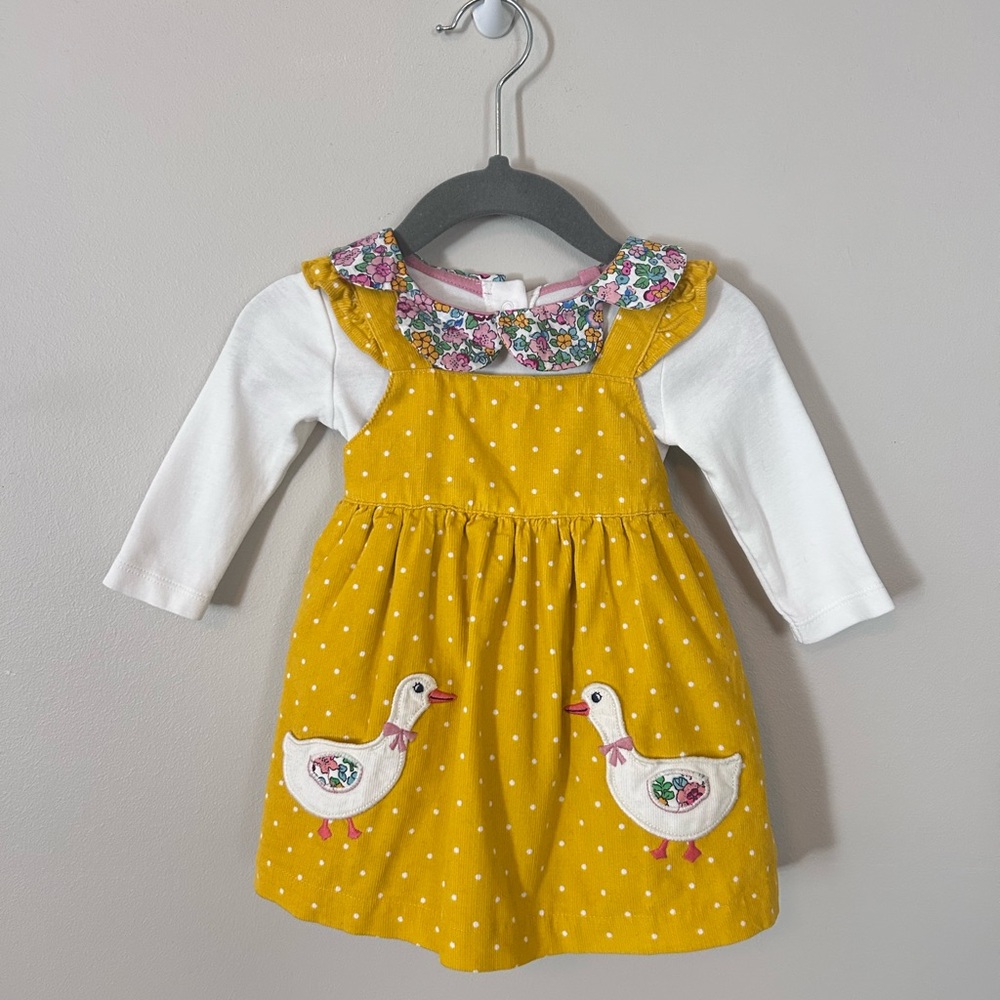 Baby Boden yellow and floral dress with duck decals